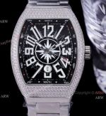 Copy Franck Muller Vanguard Yacht V45 Iced Out Black Dial Watches for Men